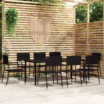 vidaXL Set de mobilier pentru grădină, 9 piese, negru