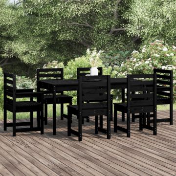 vidaXL Set masă de grădină, 7 piese, negru, lemn masiv de pin