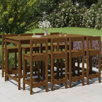 vidaXL Set mobilier bar de grădină, 9 piese, maro miere lemn masiv pin