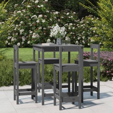 vidaXL Set mobilier bar pentru grădină, 5 piese, gri, lemn masiv pin