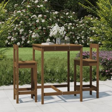 vidaXL Set mobilier de bar, 3 piese, maro miere, lemn masiv de pin