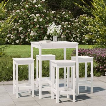 vidaXL Set mobilier de bar pentru grădină, 5 piese,alb, lemn masiv pin