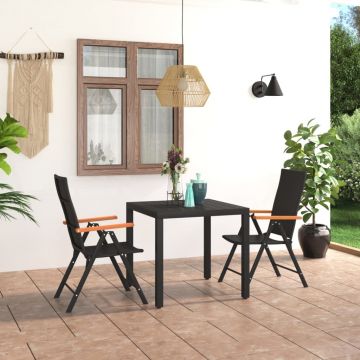 vidaXL Set mobilier de grădină, 3 piese, negru și maro