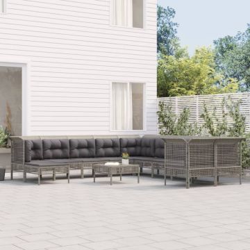 vidaXL Set mobilier de grădină cu perne, 12 piese, gri, poliratan