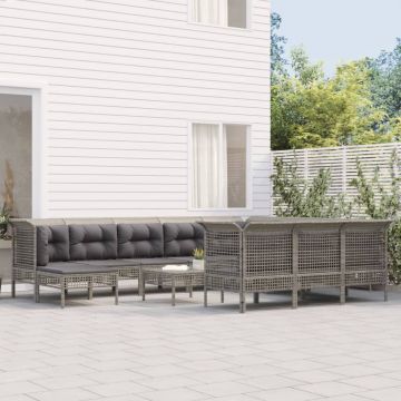 vidaXL Set mobilier de grădină cu perne, 12 piese, gri, poliratan