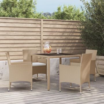 vidaXL Set mobilier de grădină cu perne, 5 piese, bej, poliratan