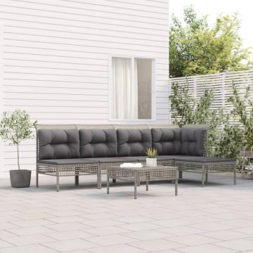 vidaXL Set mobilier de grădină cu perne, 6 piese, gri, poliratan
