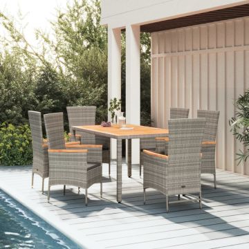 vidaXL Set mobilier de grădină cu perne, 7 piese, gri, poliratan