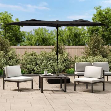 vidaXL Umbrelă de soare cu două capete cu LED-uri, negru, 316x240 cm
