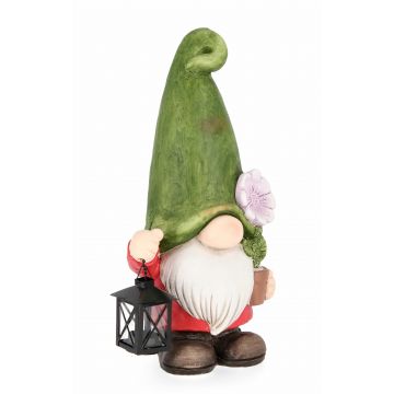 Decoratiune de gradina, din argila, Blossom Gnome With Flower And Lantern Multicolor, L23xl23xH46,5 cm