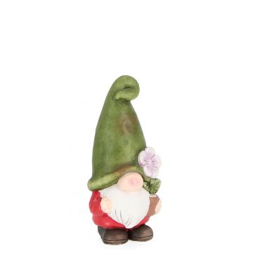 Decoratiune de gradina, din argila, Blossom Gnome With Flower Multicolor, L8xl8xH18,5 cm