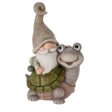 Decoratiune de gradina Gnome and turtle, 28x20x43 cm, oxidat de magneziu