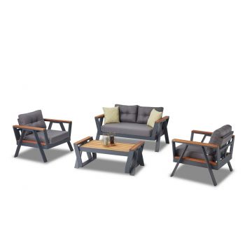 Set mobilier de gradina, Clara, Atlas 2-1-1-S, Antracit / Lemn / Gri închis