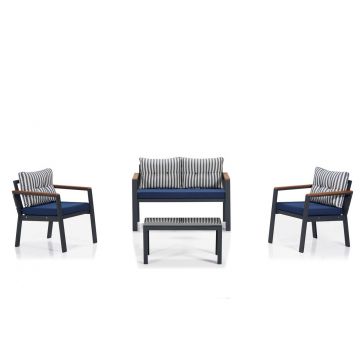 Set mobilier de gradina, Clara, Defne Bahçe Oturma Grubu, Albastru închis / Negru / Alb / Gri
