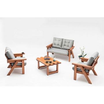 Set mobilier de gradina, Hudson, Abant (2+1+1), Gri/Nuc