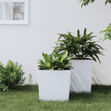 vidaXL Jardinieră cu interior detașabil, alb, 21 / 32 L, PP ratan