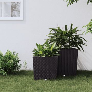 vidaXL Jardinieră cu interior detașabil, maro, 21 / 32 L, PP ratan