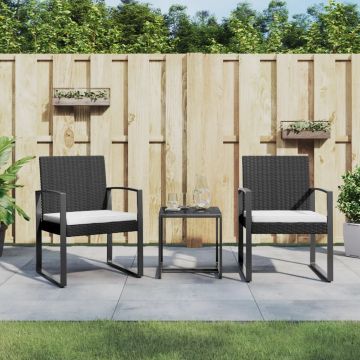 vidaXL Set mobilier de grădină cu perne, 3 piese, negru, PP ratan