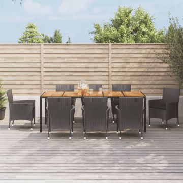 vidaXL Set mobilier de grădină cu perne, 9 piese, negru, poliratan