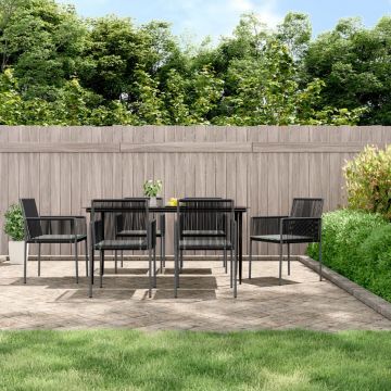 vidaXL Set mobilier grădină cu perne, 7 piese, negru, poliratan & oțel