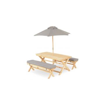 Set mobilier gradina pentru copii, 2 bancute, o masa si o umbrela, Kids Picnic