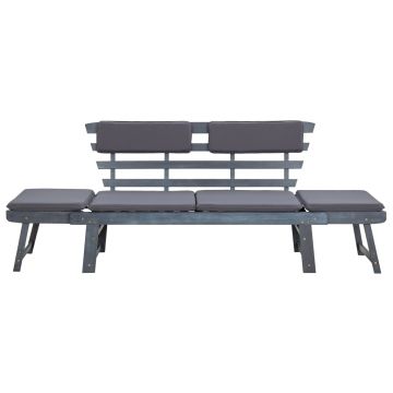 vidaXL Bancă de grădină cu perne 2-în-1 gri 190 cm lemn masiv acacia