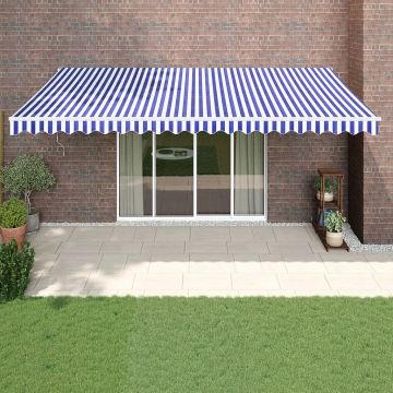 vidaXL Copertină retractabilă albastru/alb, 5x3 m, textil/aluminiu