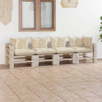 vidaXL Canapea de grădină din paleți cu perne, 4 locuri, lemn de pin