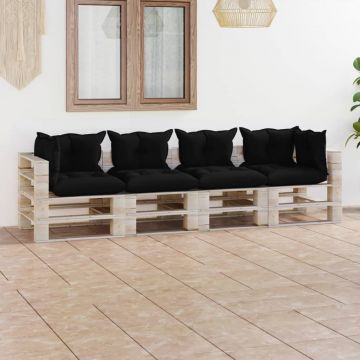 vidaXL Canapea paleți de grădină cu 4 locuri, cu perne, lemn de pin