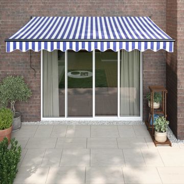 vidaXL Copertină retractabilă automată, albastru și alb, 3x2,5 m