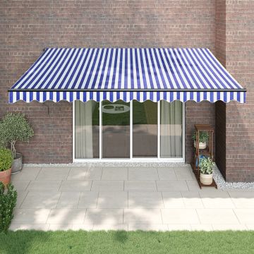 vidaXL Copertină retractabilă automată, albastru și alb, 4,5x3 m