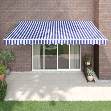 vidaXL Copertină retractabilă automată, albastru și alb, 4x3 m