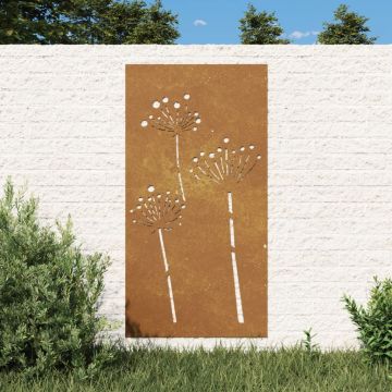 vidaXL Decor perete de grădină 105x55 cm design flori oțel Corten