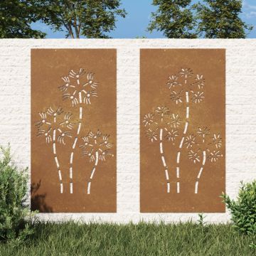 vidaXL Decor perete grădină 2 buc. 105x55 cm design flori oțel Corten
