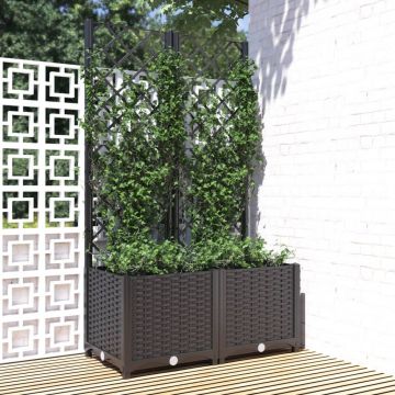 vidaXL Jardinieră de grădină cu spalier negru, 80x40x136 cm, PP