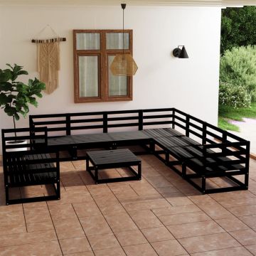 vidaXL Set mobilier de grădină, 10 piese, negru, lemn masiv de pin