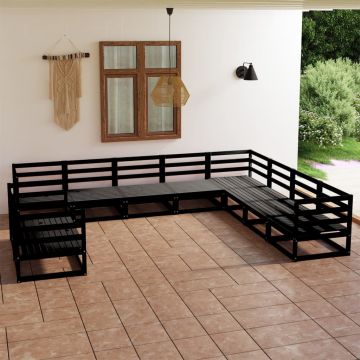 vidaXL Set mobilier de grădină, 10 piese, negru, lemn masiv de pin