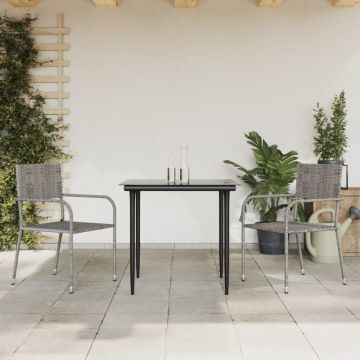 vidaXL Set mobilier de grădină, 3 piese, gri&negru, poliratan și oțel