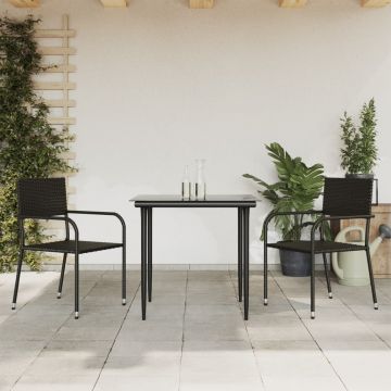vidaXL Set mobilier de grădină, 3 piese, negru, poliratan și oțel
