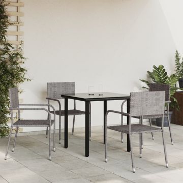 vidaXL Set mobilier de grădină, 5 piese, gri&negru, poliratan și oțel