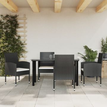 vidaXL Set mobilier de grădină, 5 piese, negru, poliratan și oțel
