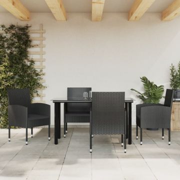 vidaXL Set mobilier de grădină, 5 piese, negru, poliratan și oțel