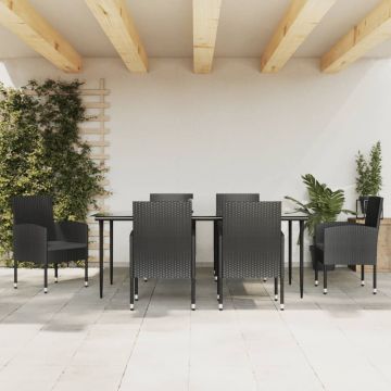 vidaXL Set mobilier de grădină, 7 piese, negru, poliratan și oțel