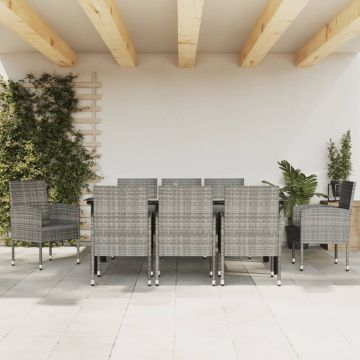 vidaXL Set mobilier de grădină, 9 piese, gri&negru, poliratan și oțel