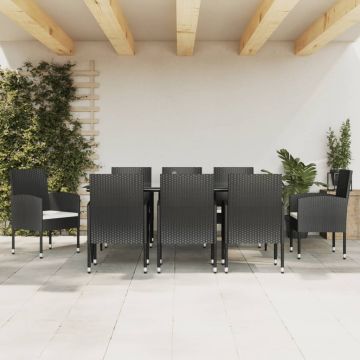 vidaXL Set mobilier de grădină, 9 piese, negru, poliratan și oțel