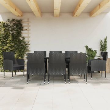 vidaXL Set mobilier de grădină, 9 piese, negru, poliratan și oțel