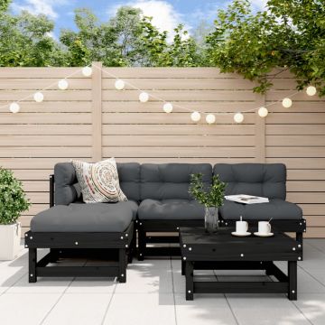vidaXL Set mobilier de grădină cu perne, 5 piese, negru, lemn masiv