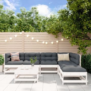 vidaXL Set mobilier de grădină cu perne, 7 piese, alb, lemn masiv