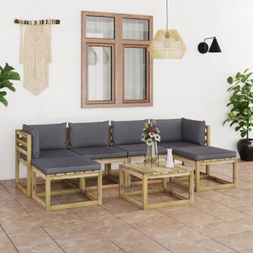 vidaXL Set mobilier de grădină cu perne, 7 piese, lemn de pin tratat