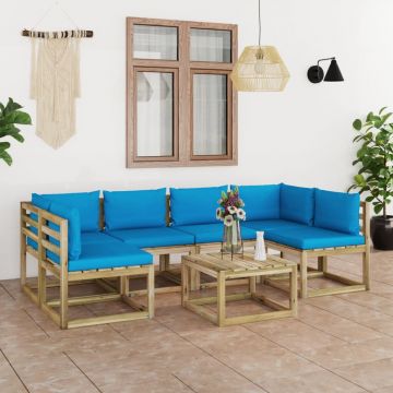 vidaXL Set mobilier de grădină cu perne, 7 piese, lemn pin tratat